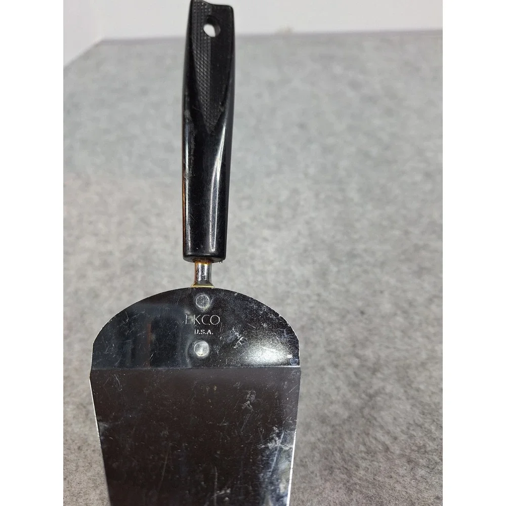 Vintage EKCO USA Pie Cake Server Stainless Steel Black Plastic Handle 10 Inch